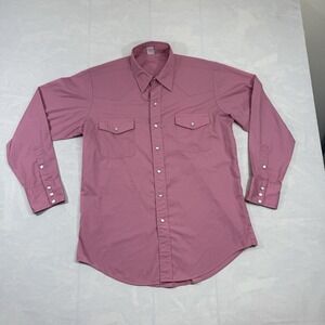 Vintage Malco Modes Western Pearl Snap Shirt USA Made 16x33 Pink